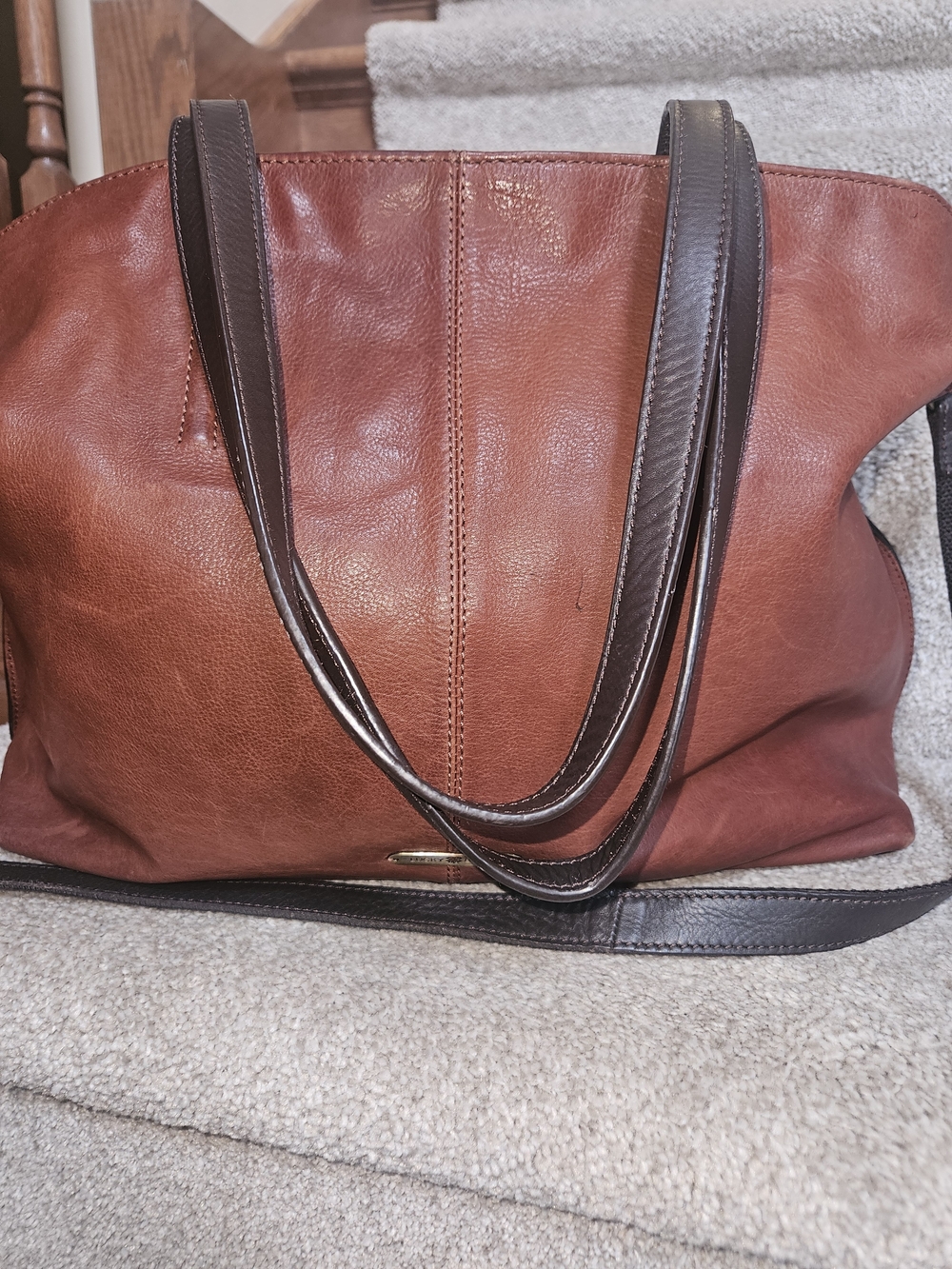 Lucky Brand Rust Leather Shoulder Bag with Brass Logo - Picture 2 of 10